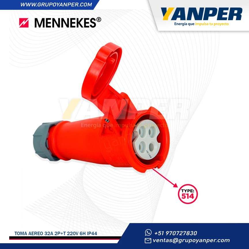 TOMA AEREO 16AMP 3P+T 415V ROJO 6H IP44 MENEKES