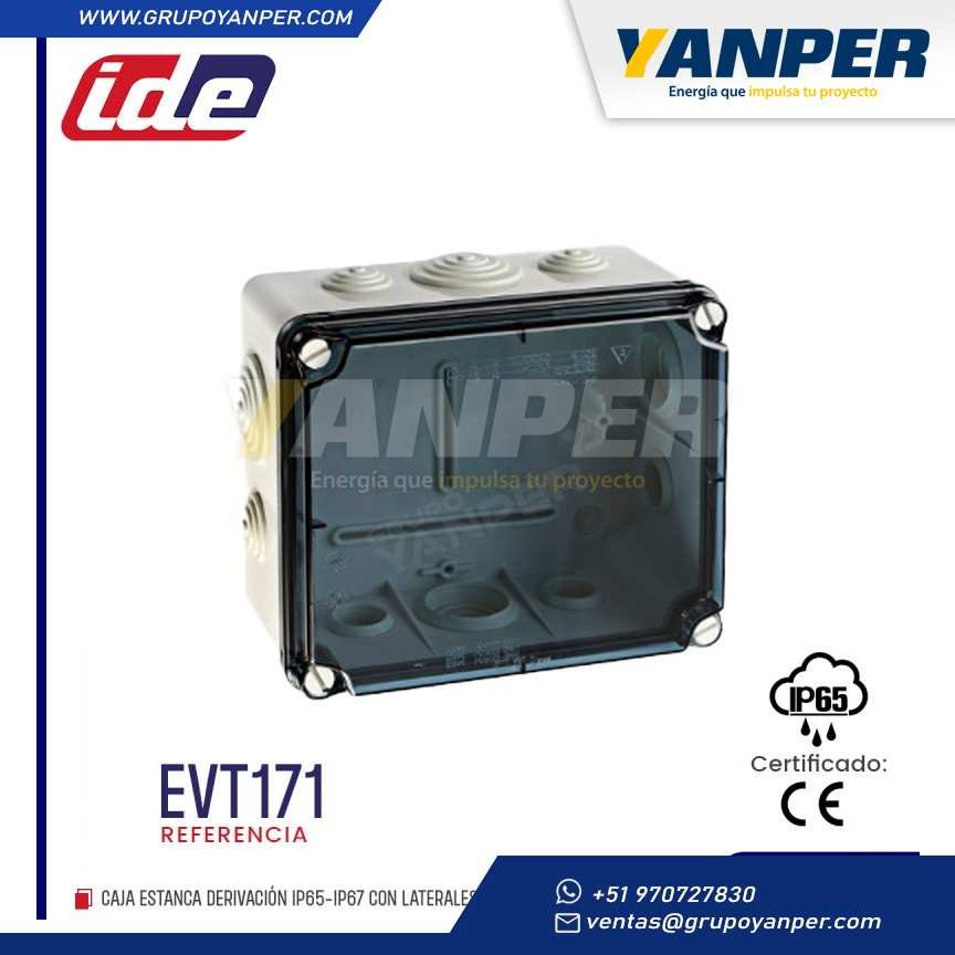 CAJA ESTANCA DERIVACIÓN IP65 167X191X100MM CON CONOS Y TAPA TRANSPARENTE