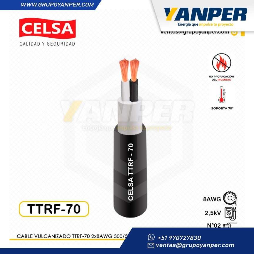 Cable Vulcanizado TTRF-70 2x8AWG 300/500V NEGRO CELSA