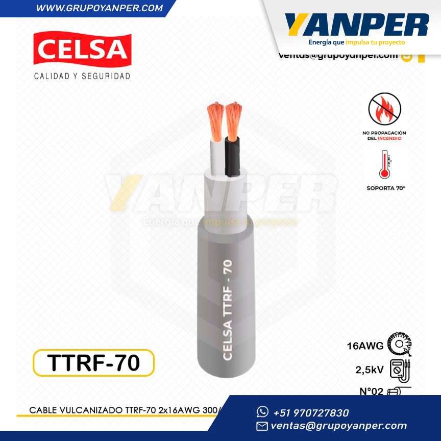 Cable Vulcanizado TTRF-70 2x16AWG 300/500V GRIS CELSA
