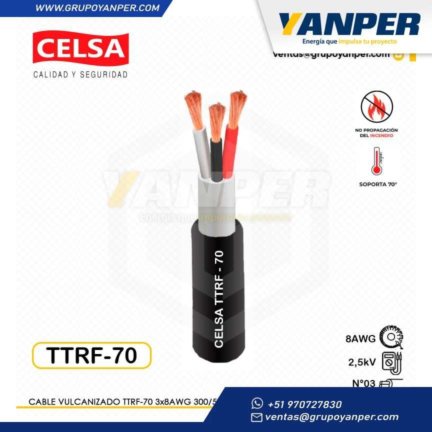 Cable Vulcanizado TTRF-70 3x8AWG 300/500V NEGRO CELSA