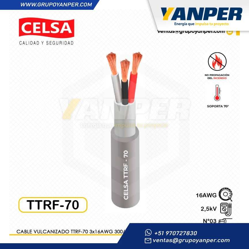 Cable Vulcanizado TTRF-70 3x16AWG 300/500V GRIS CELSA