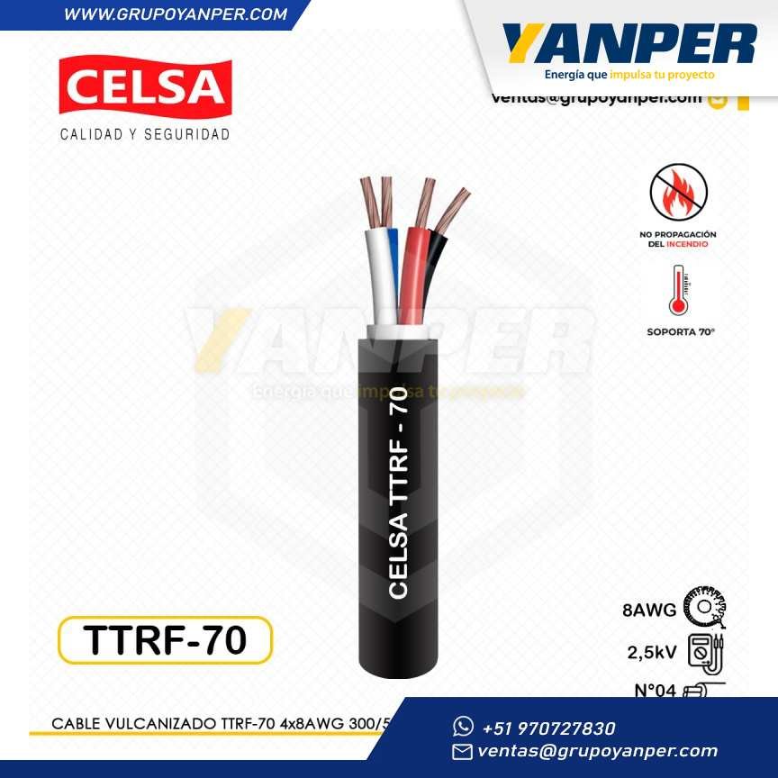 Cable Vulcanizado TTRF-70 4x8AWG 300/500V NEGRO CELSA