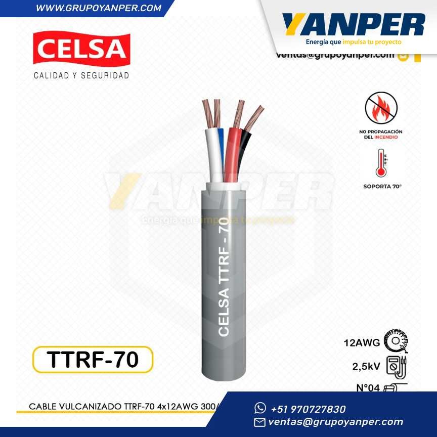 Cable Vulcanizado TTRF-70 4x12AWG 300/500V GRIS CELSA