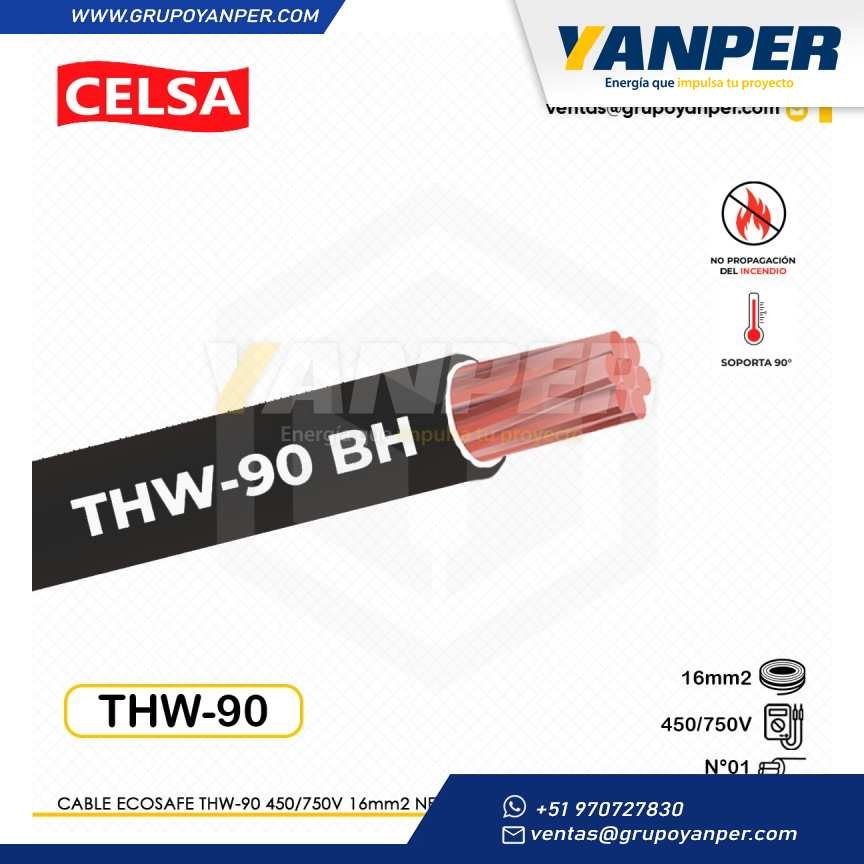 Cable Ecosafe THW-90 16mm2 450/750V Negro CELSA